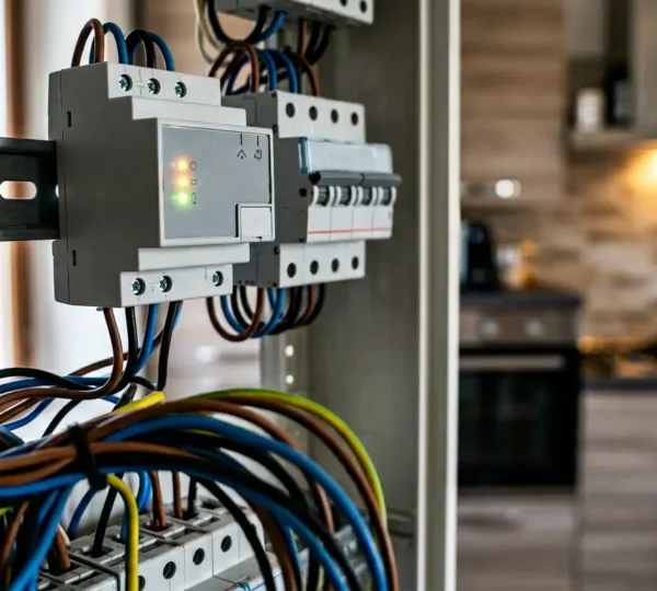 Quadro elettrico domestico italiano con contatore da 3kW e relè di controllo carichi