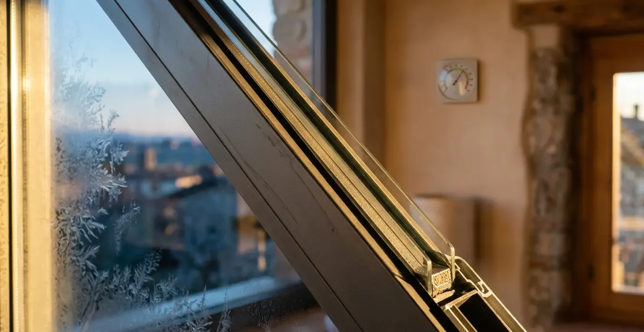 Vista ravvicinata di una finestra con vetrocamera contenente gas argon per l'isolamento termico