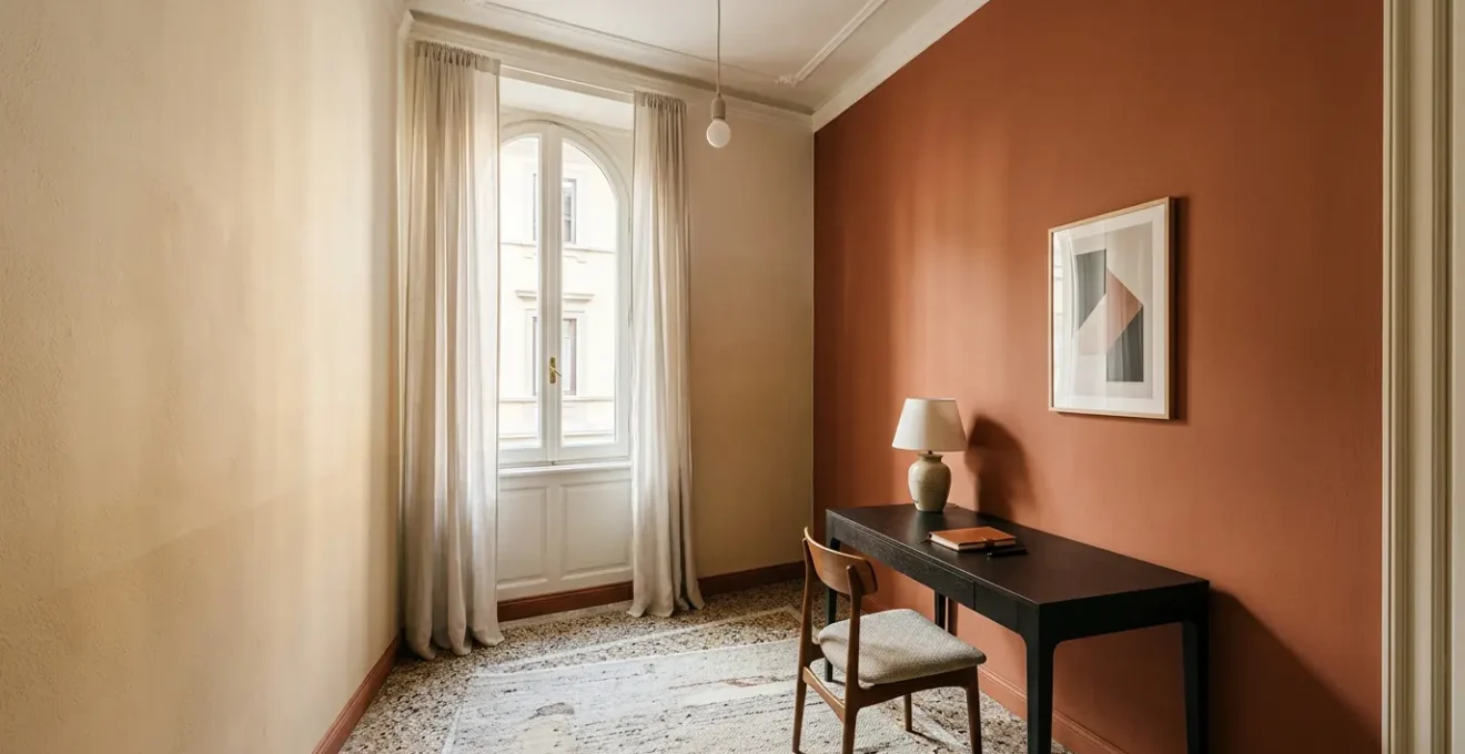 Stanza di 12 metri quadri con pareti dipinte in tonalità chiare che creano un effetto di maggiore ampiezza