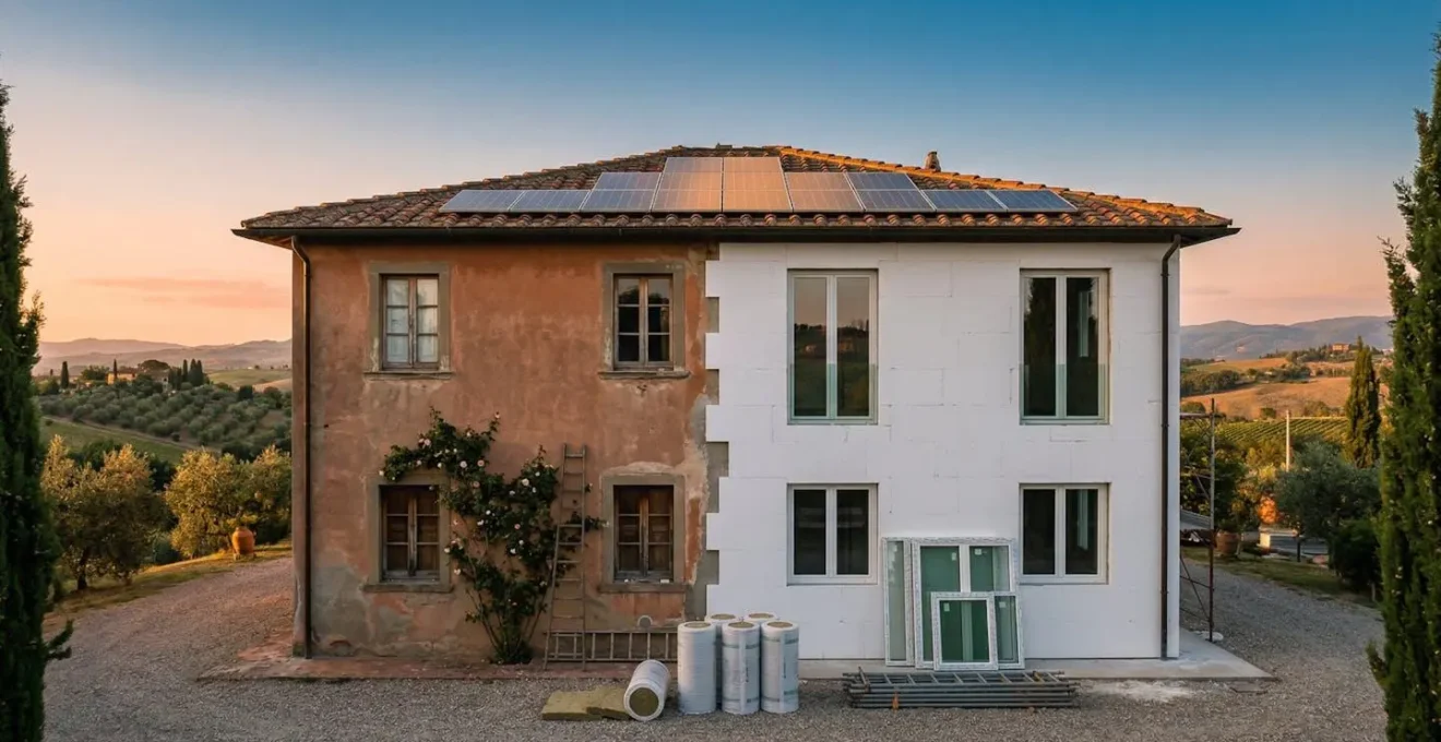 Casa italiana moderna con interventi di riqualificazione energetica visibili