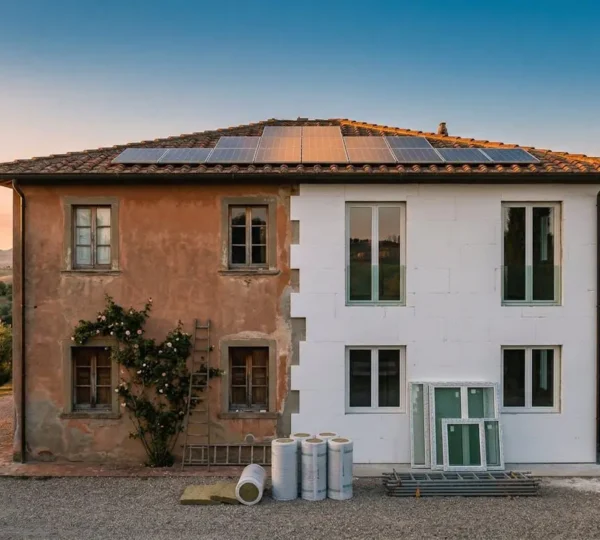 Casa italiana moderna con interventi di riqualificazione energetica visibili
