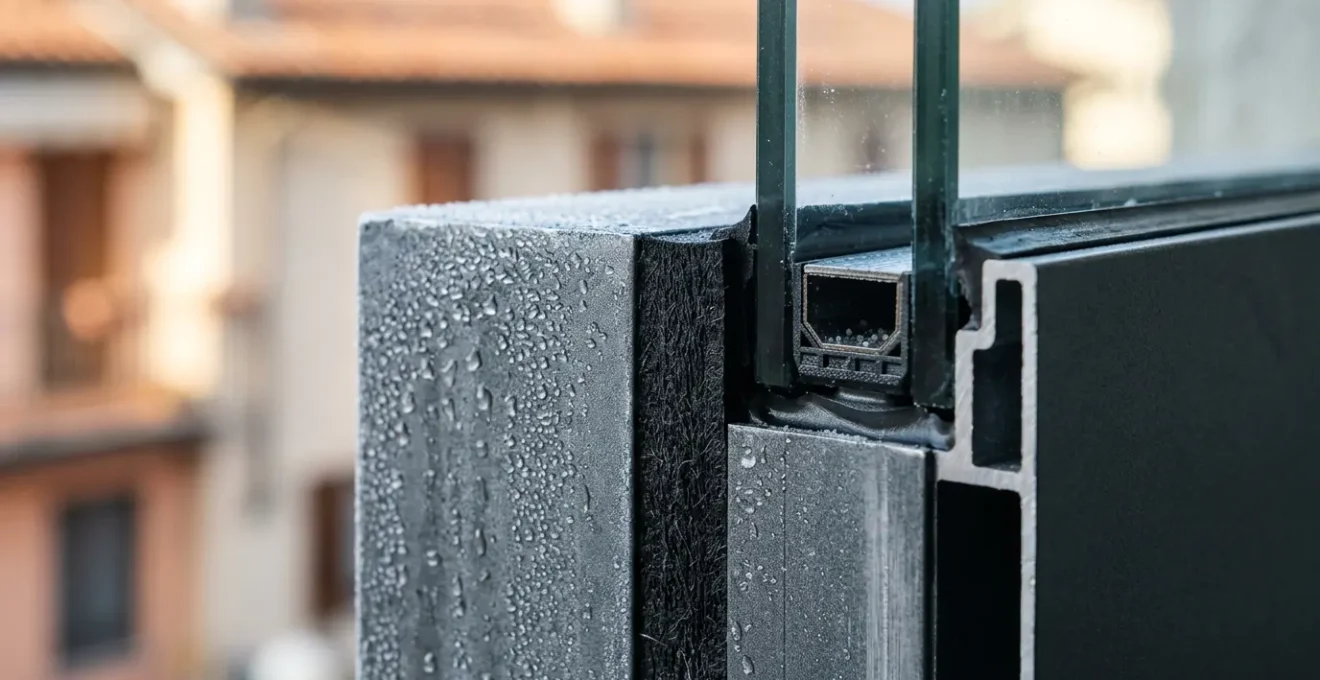 Dettaglio tecnico di una finestra con taglio termico che previene la condensa sui telai