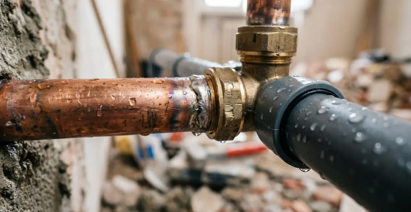 Sistema di tubature moderne in un cantiere di ristrutturazione italiano